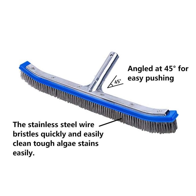 Lalapool Swimming Pool Brush for Cleaning Pool Walls,Tiles & Floors,Heavy Duty 18" Aluminum Stainless Steel Wire Bristle Pool Scrub Brush for Curved Cleaning Brushes with EZ Clips - Image 4